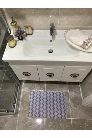 Banyo Paspası Su Emici Su Geçirmez Deri Kaymaz Taban Şık Tasarım Abdest Paspası 60*40cm 1 Adet - 5