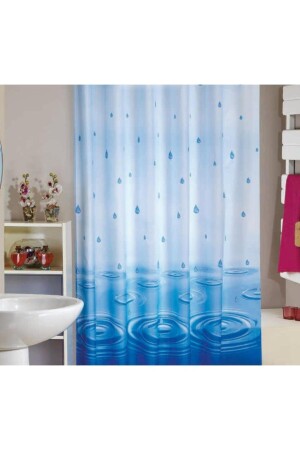Banyo Perdesi 1x120x200 Tek Kanat Duş Perdesi Halka Hediyeli 5020 Mavi - 2