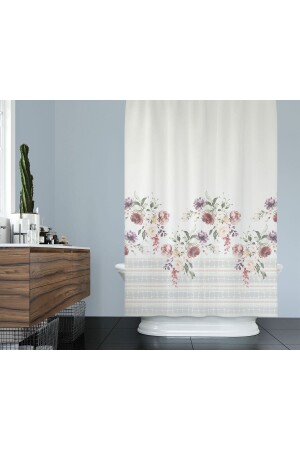 Banyo Perdesi Gül Desen Yerli Üretim Duş Perdesi Plastik C-Halka Hediye 180x200cm Banyo Perdeleri Duş Perdeleri - 3