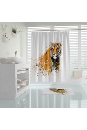 Banyo Perdesi Kaplan Desen Banyo Perdesi Tek Kanat 180x200 Cm Duş Perdesi 12 C-halka Hediye - Tropikhome