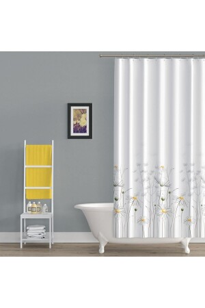 Banyo Perdesi Papatya Çiçek Desen Duş Perde Su Geçirmez Küvet Perde 180x200 Duş Perdesi 12 C-halkalı - 3