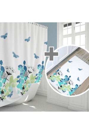 Banyo Perdesi Ve Banyo Paspası Seti- Kadife Kapı Önü Paspası Seti- 180x200 Banyo Perdesi Seti - Tropikhome