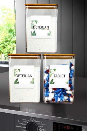 Banyo Saklama Kabı Dikdörtgen 2-9lt 3'li Set Tablet-deterjan Kabı Kutusu Ahşap Ağaç Vakum Kapaklı - Comprox