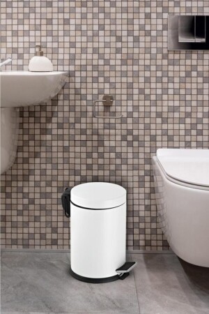 Banyo Tuvalet Balkon Mutfak, Beyaz Renkli Pedallı Metal Çöp Kovası 3 Litre 2304262000 - 3