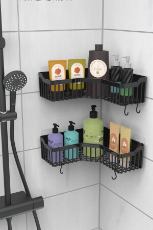 Banyor Eck-Badezimmerregal zum Selbstkleben – 2-teiliger Badezimmer-Organizer – Duschregal-Organizer, Shampoo-Halter – Kunststoff - 6