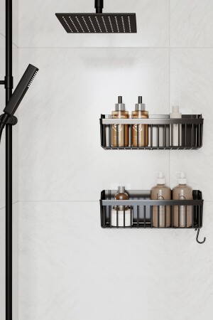 Banyor Yapışkanlı Banyo Rafı- 2'li Banyo Düzenleyici Organizer Banyo Duş Rafı Şampuanlık- Plstik - 3