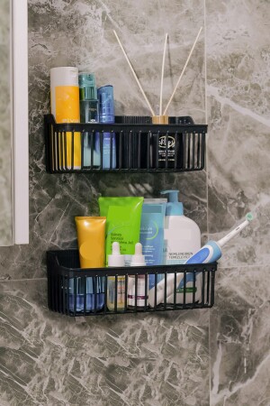 Banyor Yapışkanlı Banyo Rafı- 2'li Banyo Düzenleyici Organizer Banyo Duş Rafı Şampuanlık- Plstik - 5