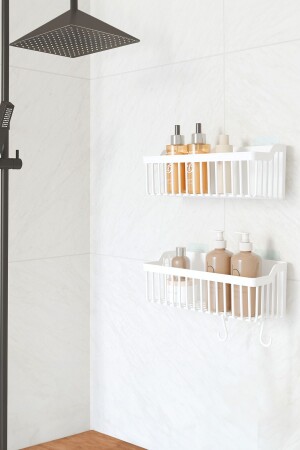 Banyor Yapışkanlı Banyo Rafı- 2'li Banyo Düzenleyici Organizer Banyo Duş Rafı Şampuanlık- Plstik - 1