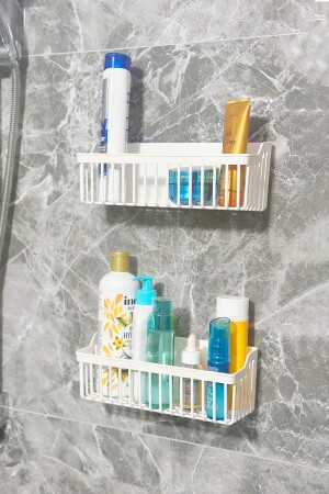 Banyor Yapışkanlı Banyo Rafı- 2'li Banyo Düzenleyici Organizer Banyo Duş Rafı Şampuanlık- Plstik - 5