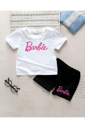 Barbie Baskılı Kız/Erkek Çocuk Şort-T-Shirt Takım kkelebek1 - 1