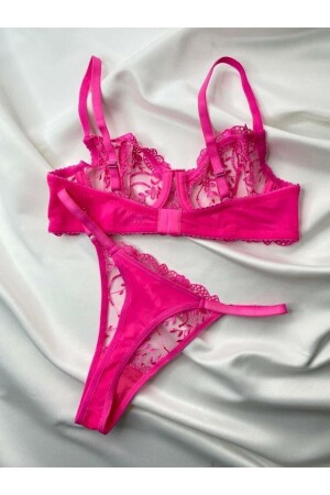 Barbıe Pınk Pembe Balenli Brode Işlemeli Sütyen Tanga Takım - Lingerie Haven - 1