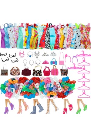 Barbiee Aksesuar Seti Barbi Kıyafet Çanta Ayakkabı Aksesuar Gözlük 42 Parça Barbieset - 1