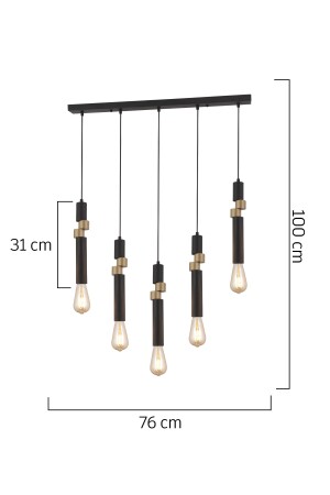 Barnaby 5-reihige schwarze antike Hängelampe, modernes junges Zimmer, Küche, Wohnzimmer, Hängelampe, Kronleuchter 3958-05S-BL-FR - 4