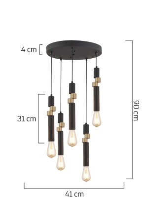 Barnaby 5-teilige runde schwarze Vintage-Büro-Kronleuchter, modernes junges Zimmer, Küche, Wohnzimmer, Hängelampe, Kronleuchter 3958-05Y-BL-FR - 4