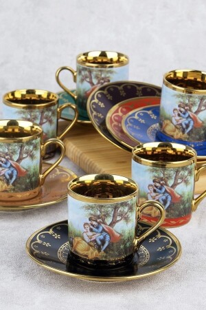 Barock-Figuren-Kaffeetassen-Set aus farbigem Goldporzellan für 6 Personen 0108 Acar SYT-22-0108 Tassen-Set - 3