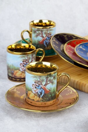 Barock-Figuren-Kaffeetassen-Set aus farbigem Goldporzellan für 6 Personen 0108 Acar SYT-22-0108 Tassen-Set - 5