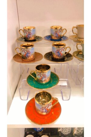 Barock-Figuren-Kaffeetassen-Set aus farbigem Goldporzellan für 6 Personen 0108 Acar SYT-22-0108 Tassen-Set - 10