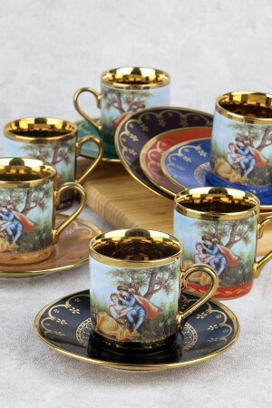 Barock-Figuren-Kaffeetassen-Set aus farbigem Goldporzellan für 6 Personen 0108 Acar SYT-22-0108 Tassen-Set - 2