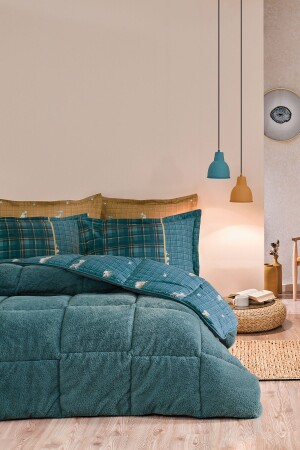 Barva Çift Kişilik Threefy Uyku Seti - Koyu Yeşil - Puffy