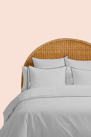 Basic - Sade %100 Pamuklu Siyah Biyeli Otel Serisi Çift Kişilik Gri Nevresim Takımı RHN4082 - RİTMOHOME