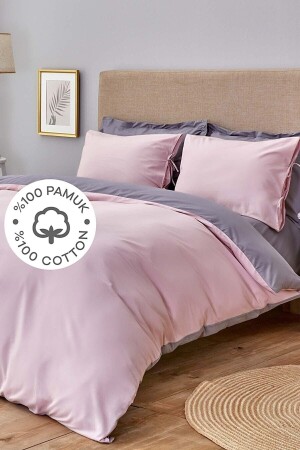 Basic Dusty Rose Dunkelgrauer doppelseitiger Doppelbettbezug (QUILT COVER) 200x220 Pinkcastle 200. 18. 01. 06871 - 1