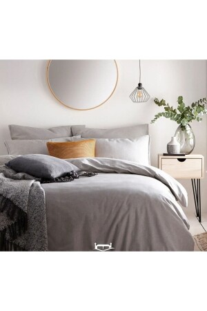 Basic Gri Çift Kişilik Nevresim Seti Düğme Detay 200x220 %100 Pamuk Newshinegrey01453020 200.18.01.0687153145 - Sheri Home
