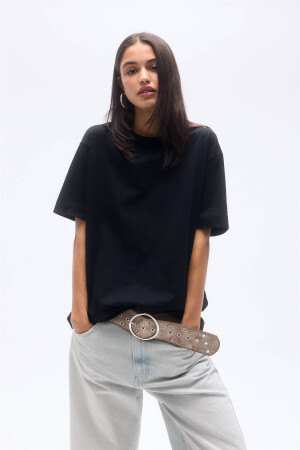 Basic kısa kollu oversize t-shirt - 1