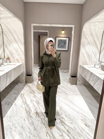 Basic Pantolonu Yırtmaçlı Takım - Haki - Duendeca