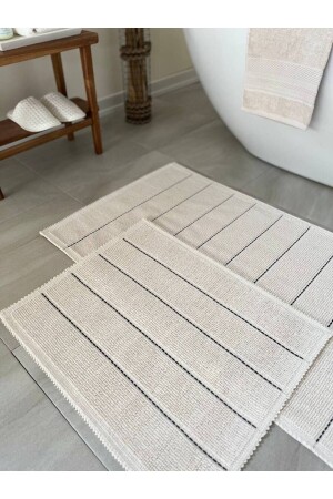 Basic Stripe Doğal Pamuklu 2'li Banyo Paspas Seti 60x100 50x60 Cm Ekru - Siyah Çizgili - 3