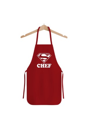 Baskılı Mutfak Önlüğü Kırmızı Süper Şef Önlüğü Aşçı Kıyafeti Birinci Kalite Alpaka Kumaş YNK-apron-10 - bonecim