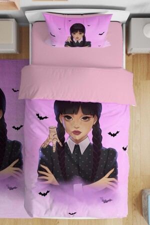 Bat Wednesday Addams gemusterte Einzelbettwäsche für Babys und Kinder evnev00167 - 1