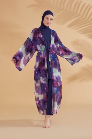 Batik Desenli Mor Kimono Kaftan P2338 - 6