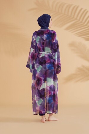 Batik Desenli Mor Kimono Kaftan P2338 - 7