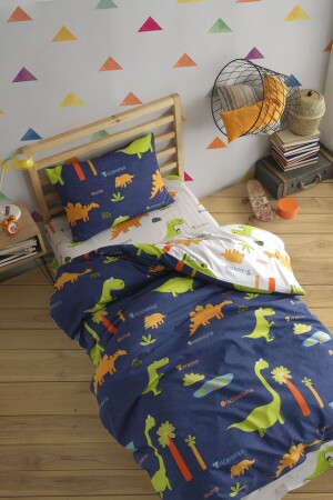 Baumwoll-Bettbezug-Set für Einzelbett, Dinos, Marineblau, Ep-024557 - 2