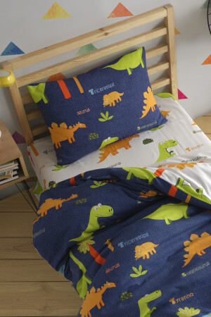 Baumwoll-Bettbezug-Set für Einzelbett, Dinos, Marineblau, Ep-024557 - 4