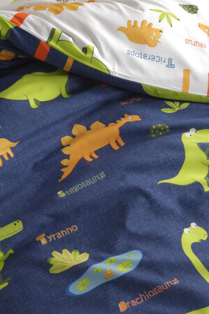 Baumwoll-Bettbezug-Set für Einzelbett, Dinos, Marineblau, Ep-024557 - 5