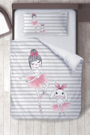 Baumwoll-Micro-Satin-Bettbezug-Set für Kinderzimmer, Ballerina und Kaninchen, ibrtnb065 - 3