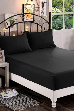 Baumwoll-Ranforce-Bettlaken-Set für Doppelbett, King-Size, elastisch, Schwarz, 180 x 200 - 2