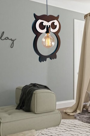 Baykuş Ahşap Çocuk Bebek Odası Avize Dekoratif Sarkıt Ahşap Lüks Rustik Modern Dekoratif Lamba UTMBYKŞ01 - 4