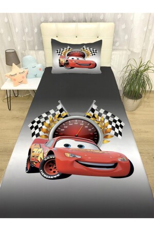 Bayraklı Mcqueen Desenli Yatak Örtüsü Ve Yastık evortu1173 - 1