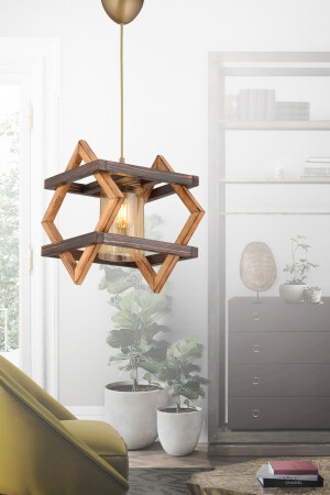 Bcd Design Lighting Diamond Dekorative Holz-Pendelleuchte, Kronleuchter, goldene Installation, stilvolles Design FH50 - 3