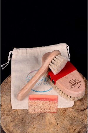 Beauty Pack Natürliche Rosshaar-Cellulite-Eingewachsene-Haarbürste, Gesichtsbürste und Kürbisfaser-Rosenseife 22SSK00041 - 1