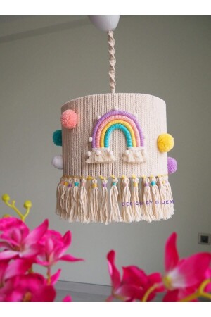 Baby-/Kinderzimmer, 100 % handgefertigter Makramee-Regenbogen-Kronleuchter für Baby- und Kinderzimmer (inklusive Lampenfassung) AVZ1 - Tasarı Sanatı