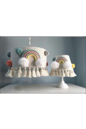 Baby-/Kinderzimmer-Makramee-Lampenschirm in besonderem Design (MIT HOLZBEIN) – Kronleuchter-Beleuchtungsset TYC00624348209 - Tasarı Sanatı