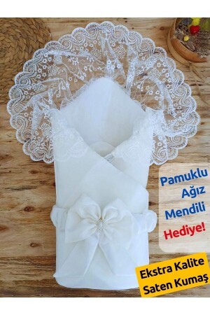 Bebek Battaniyesi Ekru Dış Bebek Kundağı Battaniyesi Hastane Çıkışı Mevlütlük Hediyelik Pamuklu - Tomuycuk