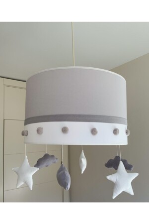 Baby Kinderzimmer Kronleuchter / Pompon Grau Weiß Baby Kinderzimmer Lampe Durchmesser = 35 cm PBLPPGR - Pudradecor