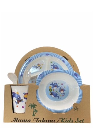 Bebek Mama Tabağı Yunus Formlu 5 Li Set Melamin Kare MM4421234 - 1