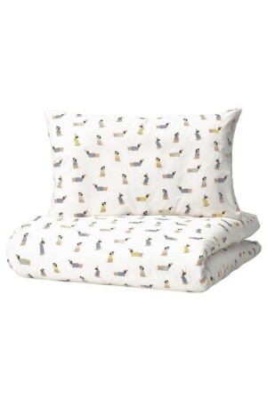 Baby-Bettbezug-Set Meridyen Dukkan, weiße Farbe, Hundemotiv, 110 x 125/35 x 55 cm, 87c89 - IKEA