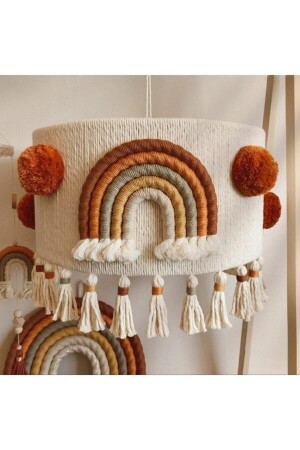 Baby-/Kinderzimmer-Kronleuchter aus 100 % handgefertigtem Makramee-Burgund-Regenbogen für Baby- und Kinderzimmer (gefederte Platte ist im Lieferumfang enthalten) - Tasarı Sanatı