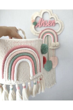 Baby-/Kinderzimmer-Makramee-Kronleuchter im besonderen Design – Türornament mit Namen, 2er-Set, Geschenkset mit 2 Stück - Tasarı Sanatı